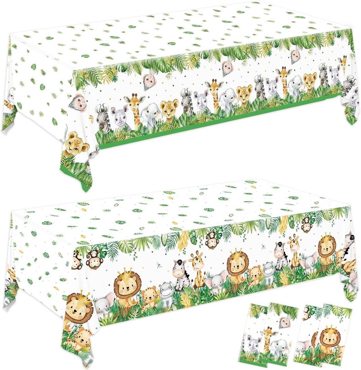 4 Pack Animals Plastic Plastic Table Cloth for Sage Green Safari Baby Shower Decorations, 108×54 Inch